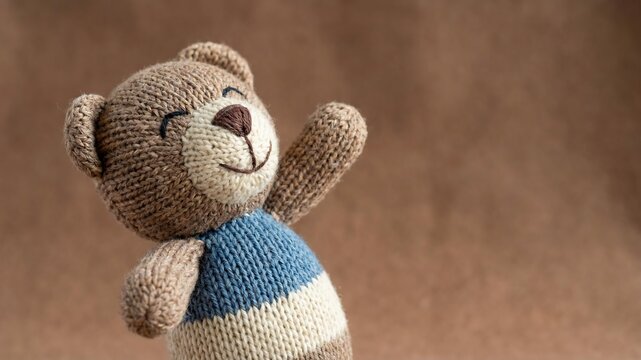 遊び心あふれる編みぐるみくまの笑いポーズ