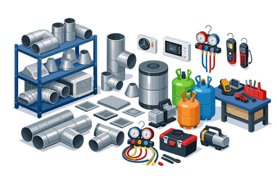 HVAC equipment and tools for installation and maintenance services