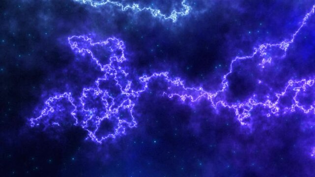 Purple cosmic cloud with lightning-like energy veins and tiny stars, abstract space nebula background with electric plasma texture