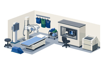 Naklejka premium Modern X-ray room with advanced medical equipment and diagnostic technology