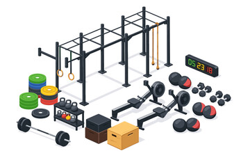 Obraz premium Isometric gym equipment collection for functional fitness and cross training workouts
