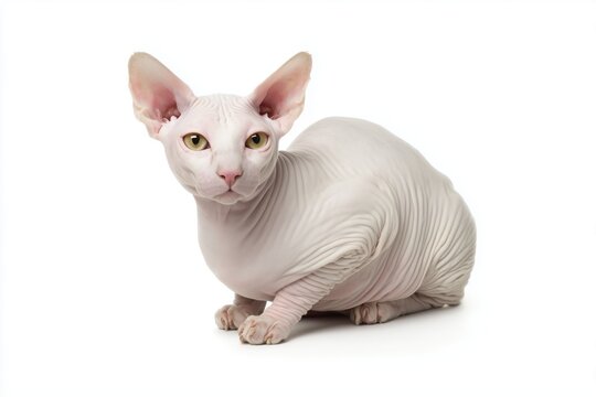 Hairless Donskoy sphynx cat sitting isolated on white background