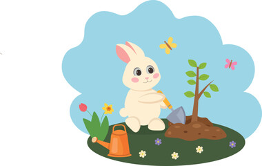 Bunny plants a tree