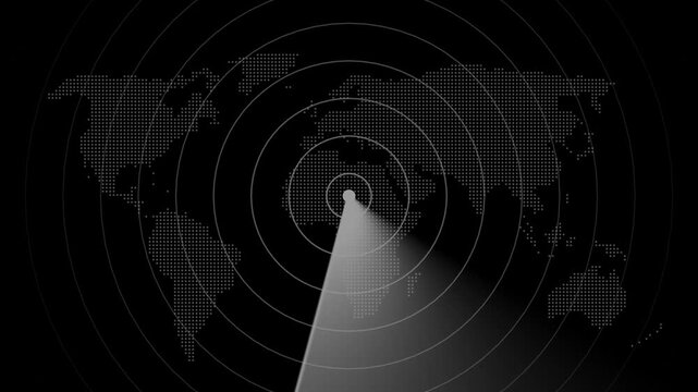 Futuristic radar screen interface scanning detecting target. radio waves signal alert and Technology radar scan animation. Searching process in futuristic interface.
