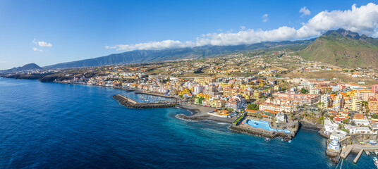Candelaria town and coastline on Tenerife, Canary Islands with mountains in the background. © Balate Dorin