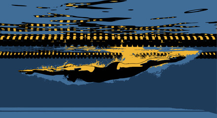 Dynamic swimming athlete underwater in silhouette style capturing motion and strength