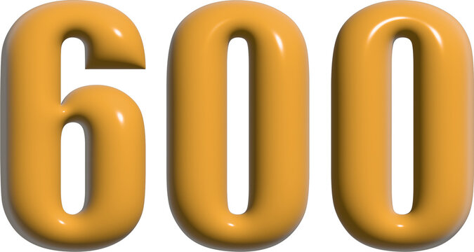 Large golden 3d number six hundred isolated on a transparent background