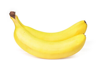 Two Fresh Yellow Bananas with Stems Isolated on White Background