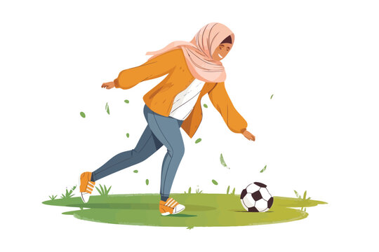arabic woman playing socer isolated