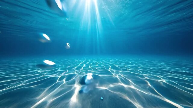 Quiet ocean underworld seabed light composition healing ocean imagery marine underworld scene minimal underwater scene sun rays hitting ocean immersive ocean floor