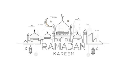 Ramadan Kareem Islamic Mosque Line Art Celebration. © Robbanadolamna