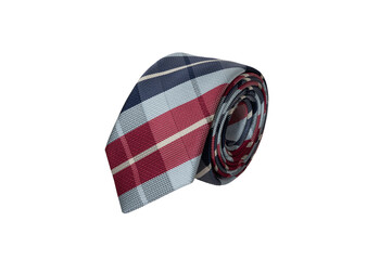 Rolled up plaid necktie isolated on white background. Shopping concept plaid tie.