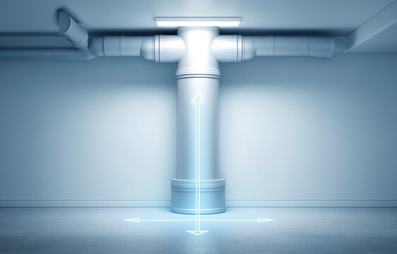 Modern ventilation system actively expelling radon gas in a clean basement environment