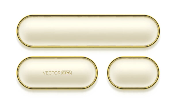 Elegant set of 3D golden bordered buttons. Realistic glossy cream web elements for various designs.