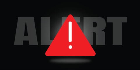 Alert warning symbol with red caution triangle and exclamation mark on dark background