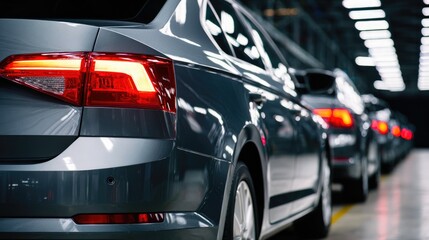 Fototapeta premium Modern Passenger Cars on Automotive Assembly Line in Factory