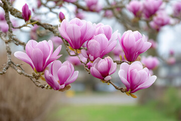 Fototapeta premium Blooming pink magnolia flowers in springtime