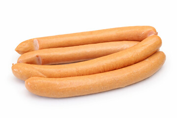 Saucisses fum&eacute;es crues isol&eacute;es sur fond blanc