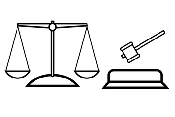Law scale icon, justice sign, balance scale. Gavel icon, judge gavel, auction hammer. law icon vector. 