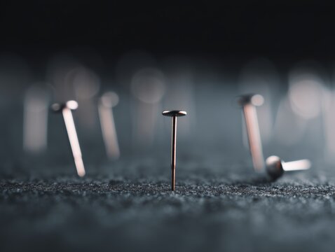 close-up of metal needles on a textured surface