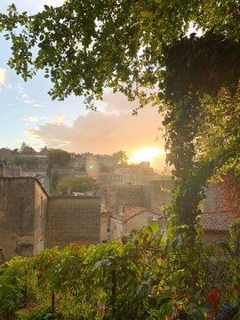 Golden sunrise over the old town Saint-&Eacute;milion, Libourne, Nouvelle-Aquitaine, France, September 2022