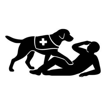Illustration of black silhouette of a service dog assisting a person