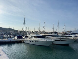 Marina De La Duquesa, marina with yachts and boats in La Duquesa at the Mediterranean Sea, Andalusia, Malaga, Spain