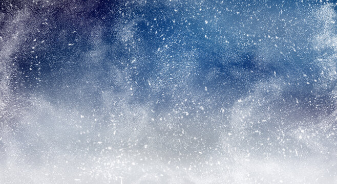 Snowfall Over Frosty Landscape With Dense Snowflakes And Soft Winter Mist
