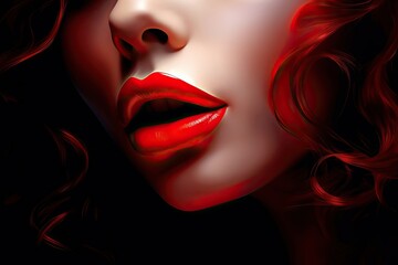 Fototapeta premium Close up of a woman showing sensuous red lips and facial details. Concept of beauty, femininity, and passion for International Womens Day.
