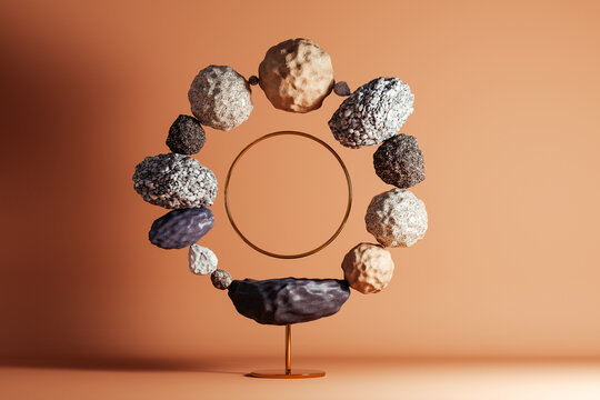Balancing stone sculpture on display in a simple setting