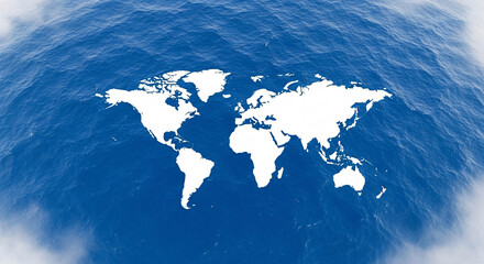 Carte du monde blanche sur fond bleu