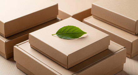 Bo&icirc;te &eacute;cologique avec feuille verte sur le dessus