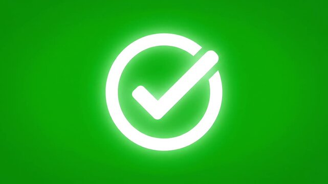 A glowing white checkmark icon on a vibrant green background from a straightforward perspective