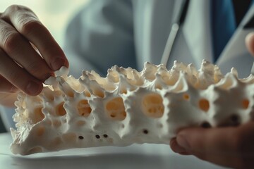 physician explaining spinal anatomy with model