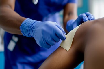 physiotherapist placing tape**