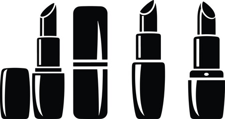 Black Lipstick Cosmetic Silhouette Icon Set for Beauty Branding