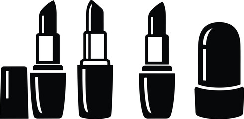 Bold Black Lipstick Makeup Silhouette Icon Set Collection