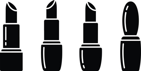 Solid Lipstick Makeup Icon Set in Bold Black Silhouette Style