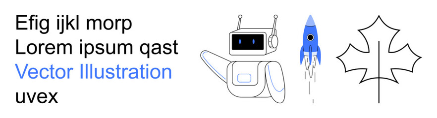 Obraz premium Artificial intelligence, future innovation, robotics, technology integration, scientific progress, environmental . A robot, rocket and stylized leaf. Artificial intelligence and future innovation