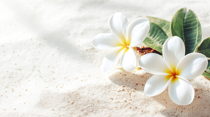 白い砂浜と南国の花
