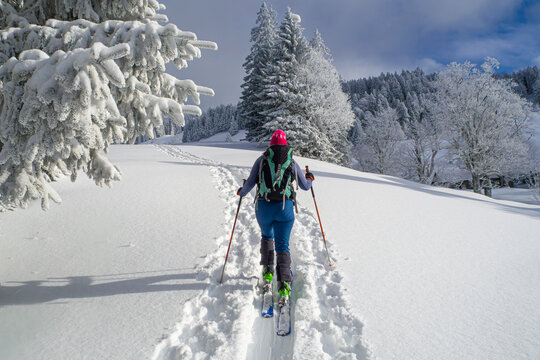 Austria, Vorarlberg, Bregenzerwald, Hittisau, skitour to Koppachstein