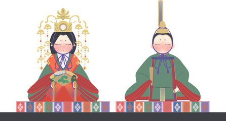 雛祭り ひな人形の和風ベクターイラスト