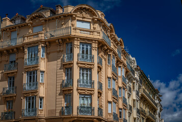 Fototapeta premium Traditional houses with ornate metal work and shutters in the streets of Old Town in Nice, South of France