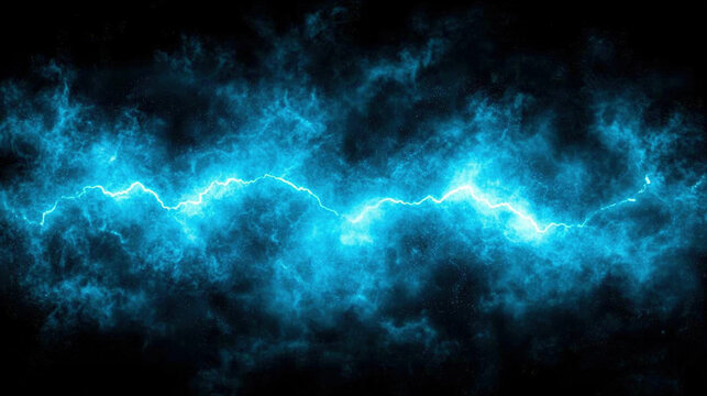 Bright blue lightning bolt across a dark sky.