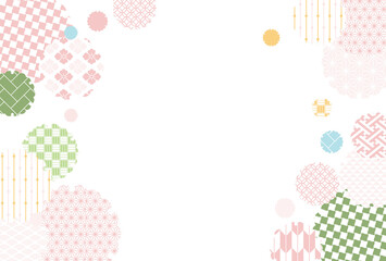 【春の背景素材】伝統文様のカラフルな和柄イラスト