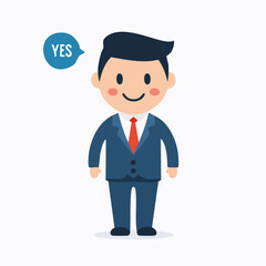 Cartoon businessman saying yes in a speech bubble, bobblehead doll style