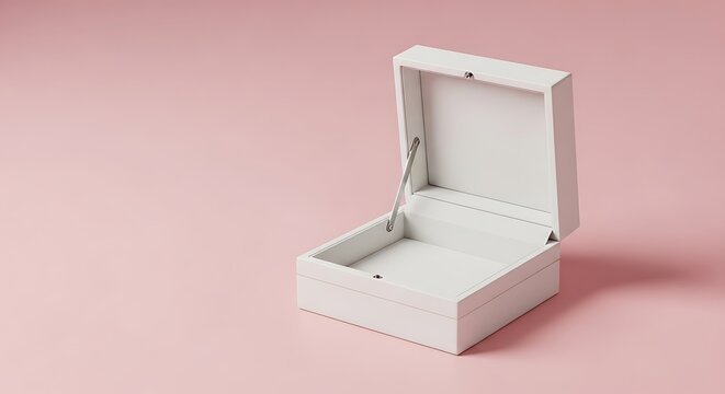 Beautiful white jewelry box with hinge and clasp on pink background