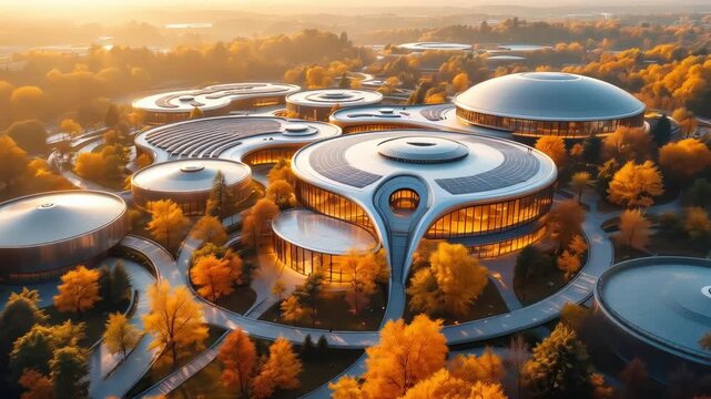 Advanced Research Facility Featuring Glass Domes And Gardens