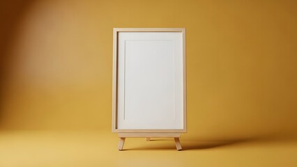 A blank whiteboard on a wooden easel against a yellow background