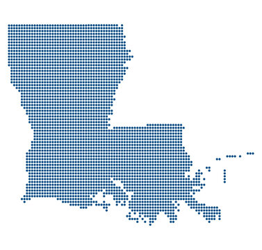 Louisiana Blue Dotted Map for AI Data Center Clusters and Hyperion Infrastructure. Louisiana state dotted map.